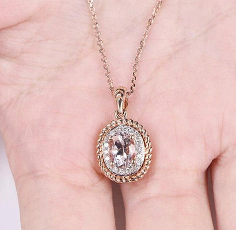 Delicate Pendant for Women 1.5CT Simulated Diamond Necklace 14K Rose Gold Plated