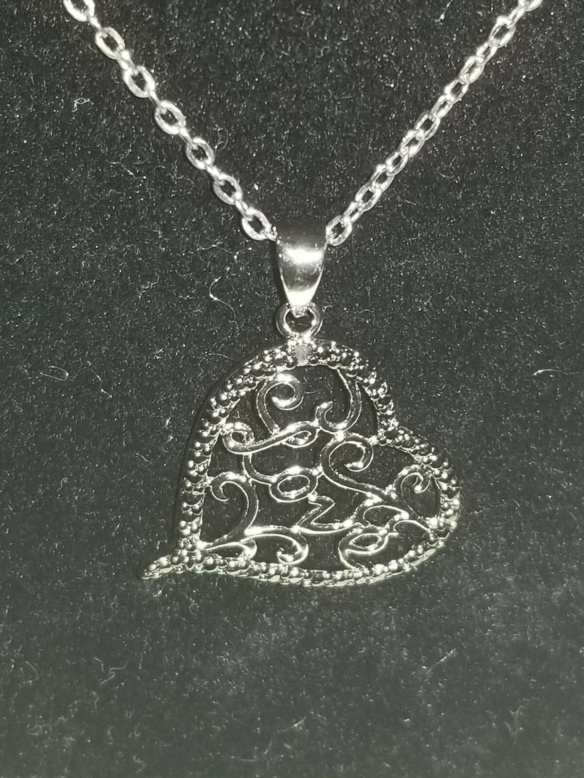 14k White Gold Overlay “Love” Heart Necklace
