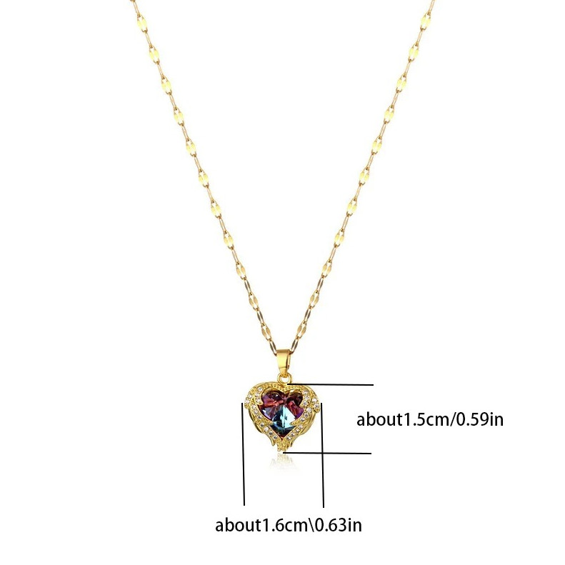 1pc Colorful Crystal Ocean Heart Necklace Women Stainless Steel Chain – NEW