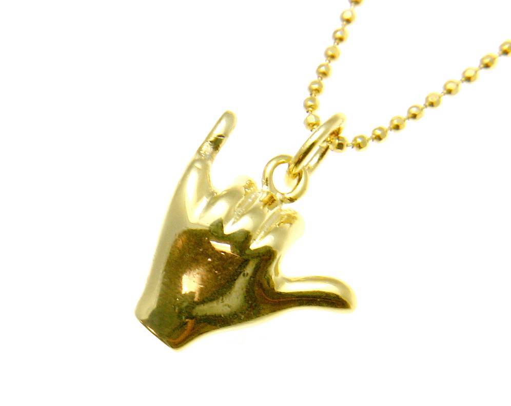 YELLOW GOLD PLATED SILVER 925 HAWAIIAN “SHAKA” HANG LOOSE PENDANT 12MM-19MM