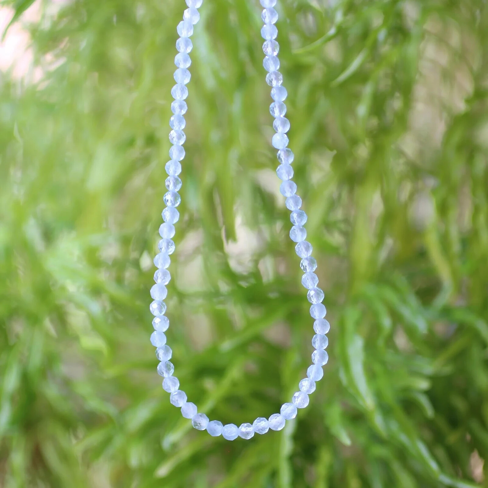 Blue Aquamarine Choke Necklace Tiny 2mm Beaded r Healing Delicate Women Crystal