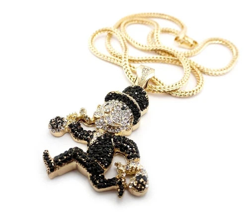2CT Round Cut Simulated Diamond Monopoly Pendant 925 Silver Yellow Gold Finish