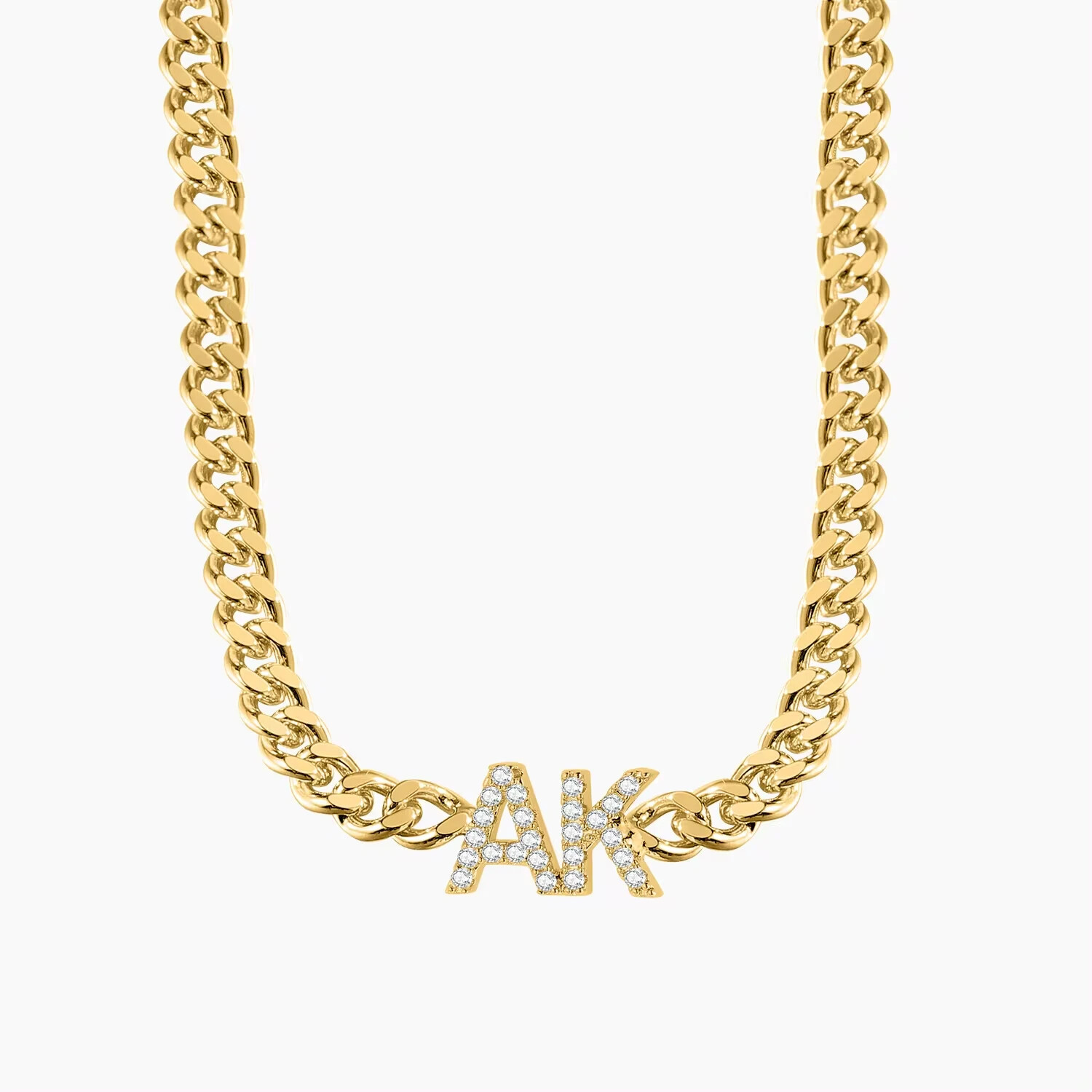 Custom Name Cubic Zirconia Letters Necklace Cuban Chain Jewelry Stainless Steel