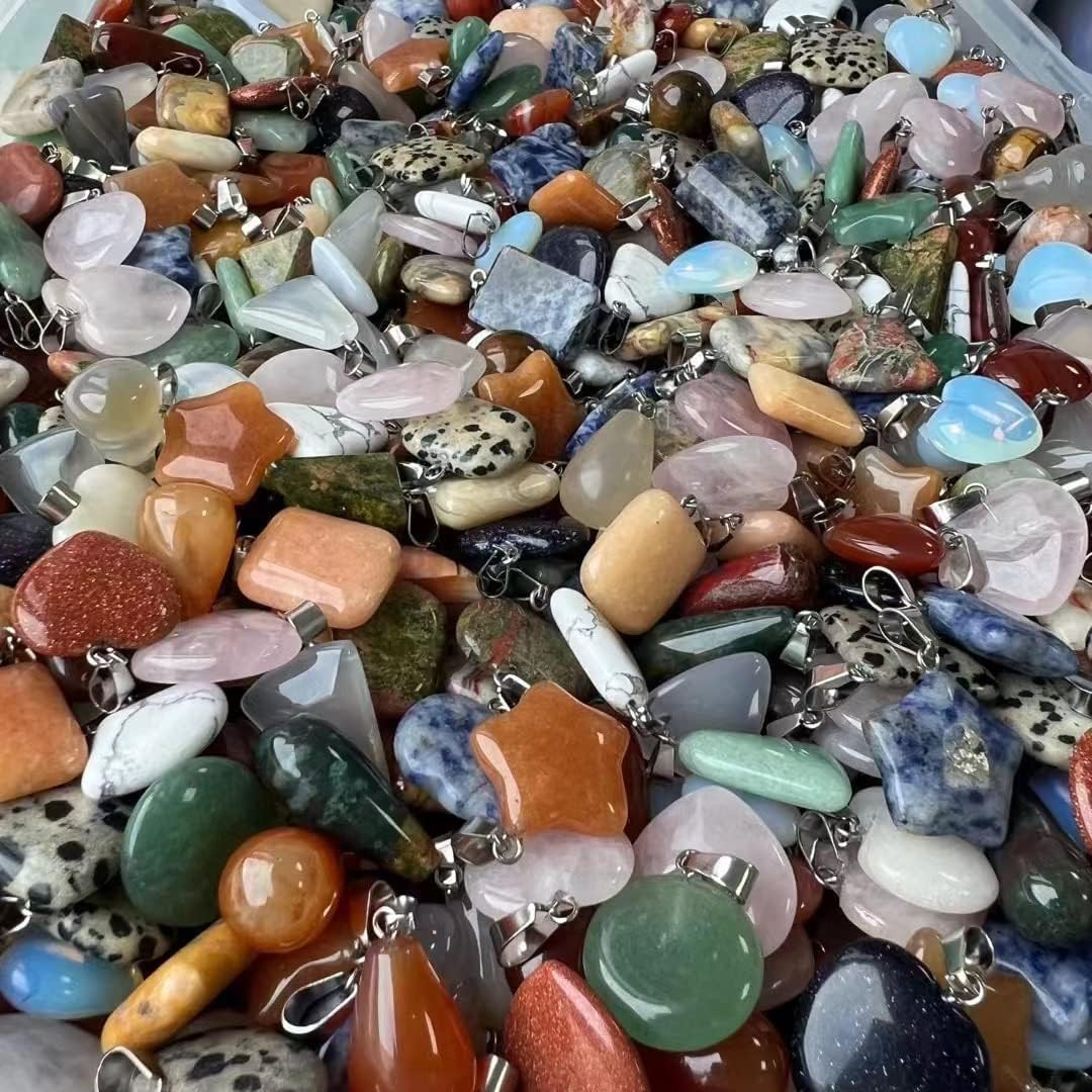 Natural Stone Pendants Multi Shape Color Random Crystal Agate Stone Charms for J