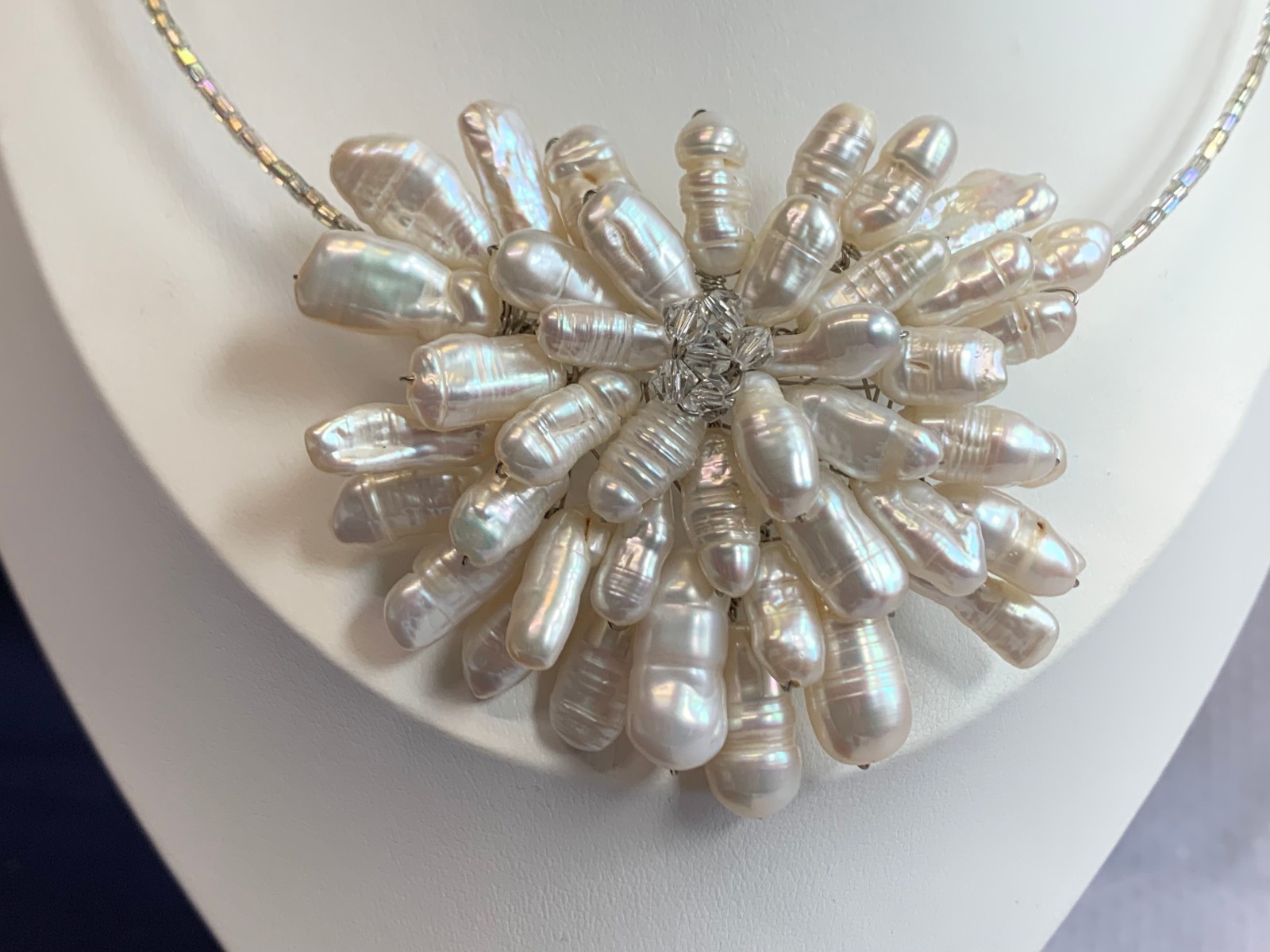 Pearl Cluster Choker 20″ Costume Jewelry Fresh Water Beaded Chain Necklace