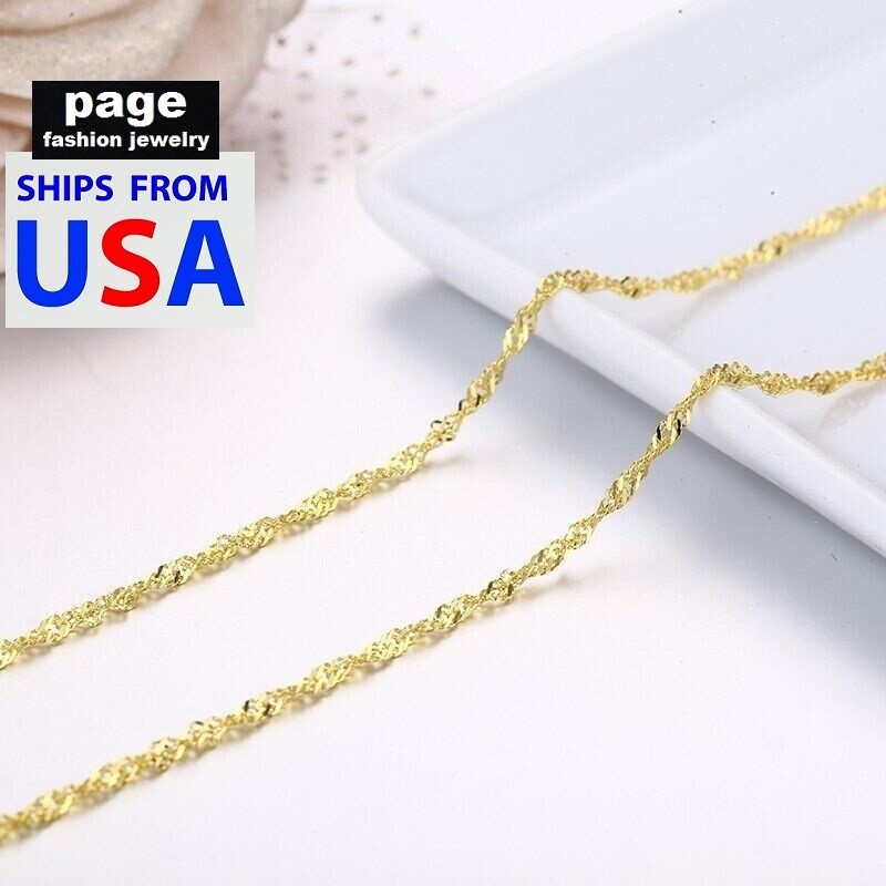 Women’s Girl’s 18″ Water Wave 2mm Chain Necklace 18K Yellow Gold Filled Jewelry