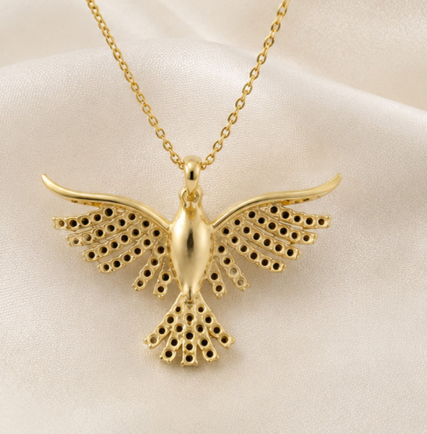 1.20Ct Round Cut Simulated Black Diamond Bird Pendant 14K Yellow Gold Plated