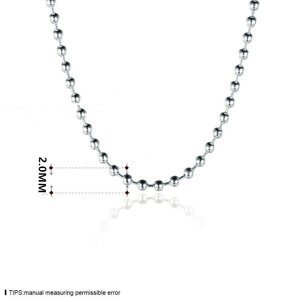 16″-30″ Mens Womens 925 Sterling Silver 2mm Thick Ball Bead Chain Necklace #N171