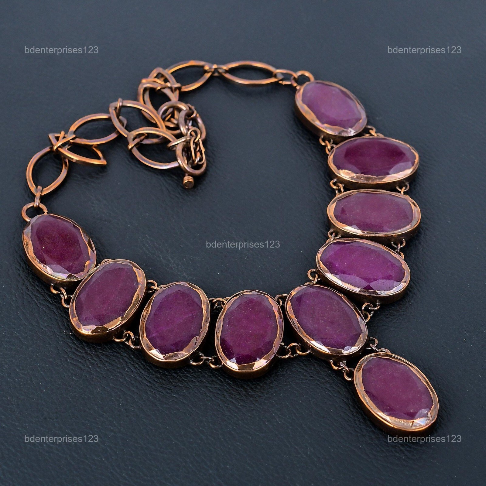 Kashmir Rubi Gemstone Electroformed Artisan Mother Chain Necklace Jewelry Copper