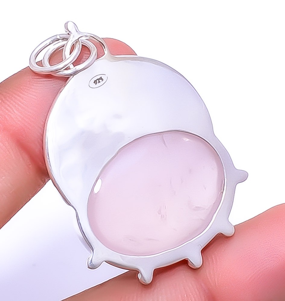 Pink Rose Quartz 925 Sterling Silver Pendant 1.95″ P1995419, Christmas Gift