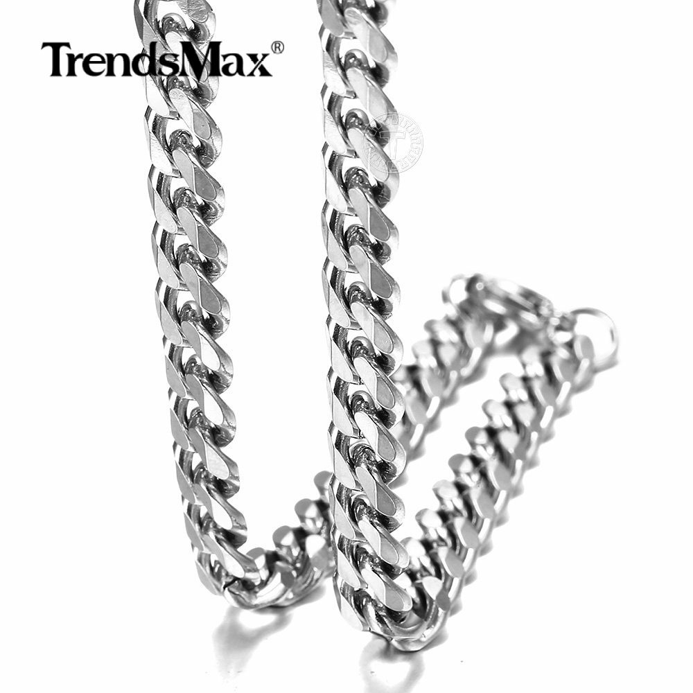 3/5/7mm 7-36″ Silver Stainless Steel Cuban Curb Chain Necklace Bracelet Hot Sale