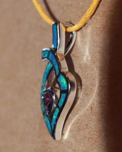 fire opal Cz necklace pendant gems black silver jewelry modern heart cocktail