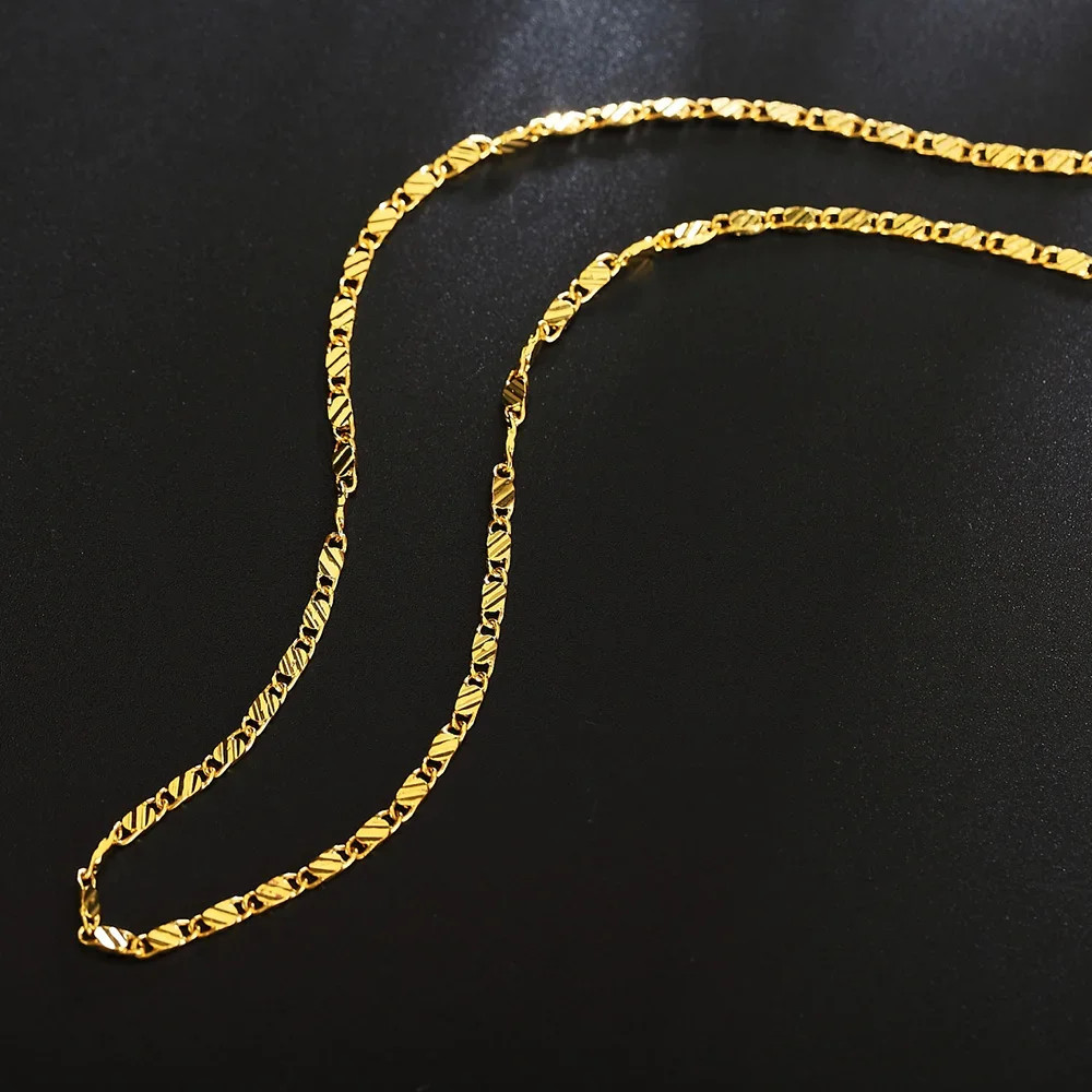 18K Gold 925 Silver Side Chain Necklace 2MM 16/18/20/22/24/26/28/30 Inch