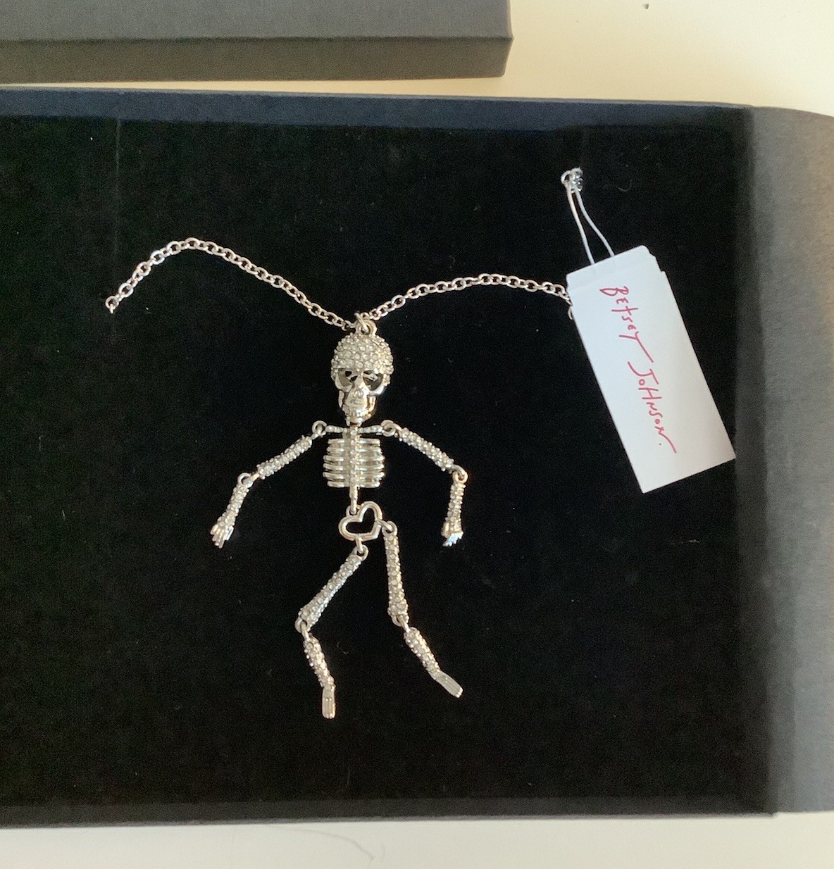 BNWT Betsey Johnson Skeleton Necklace Sparkling Crystal Gemstones XLong Necklace