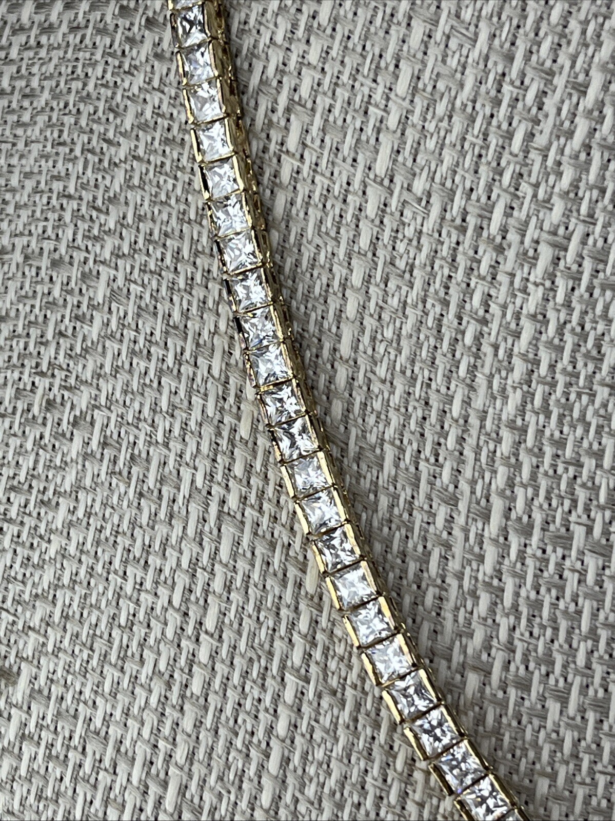 Tennis Chain 16.5” 925 Sterling Silver Clear Simulated CZ Necklace Gold Tone