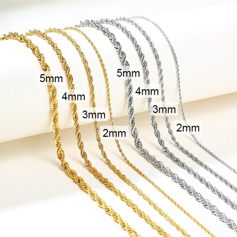 16/18/20/22/24″ Men Women Necklace Twist Rope Chain Link Stainless Steel Jewelry