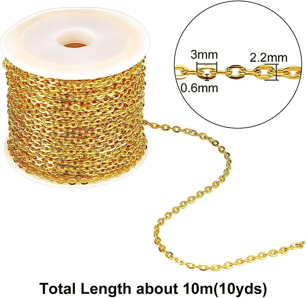33ft 2.2mm Gold Iron Cable Chain for DIY Jewelry Making