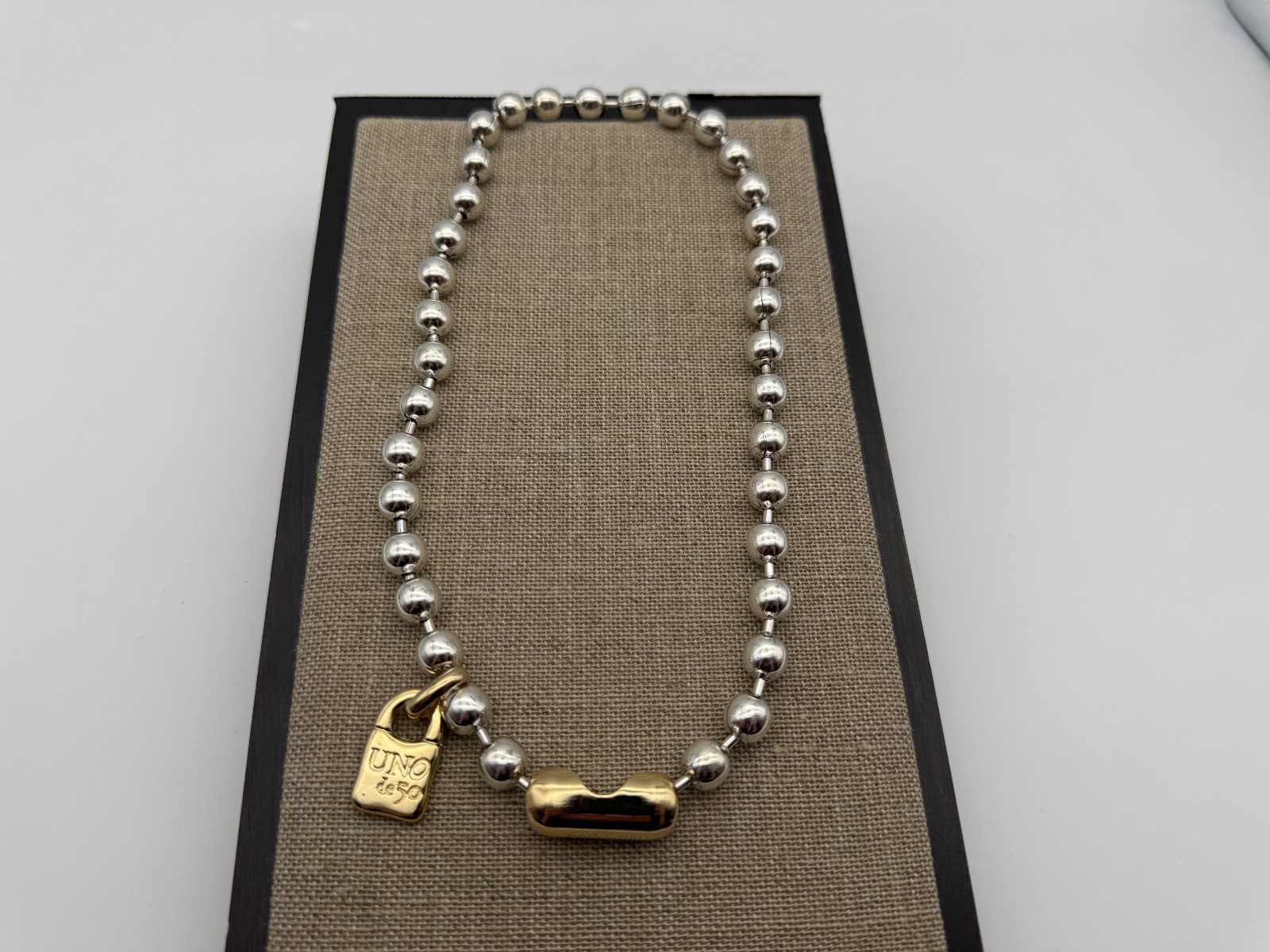 NEW Uno de 50 SNOWFLAKE Necklace Silver & Gold Plated Beaded Ball Chain Accent