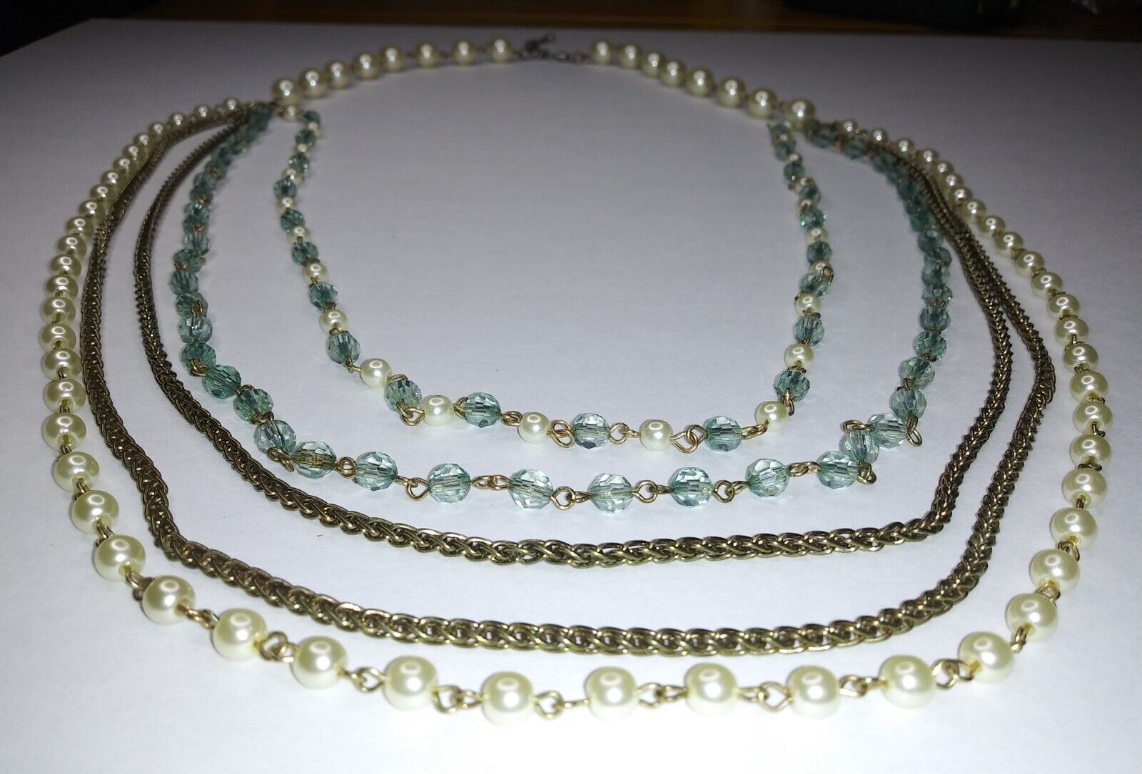 Faux Pearl Necklace with 5 Strands Fashion Costume Jewelry