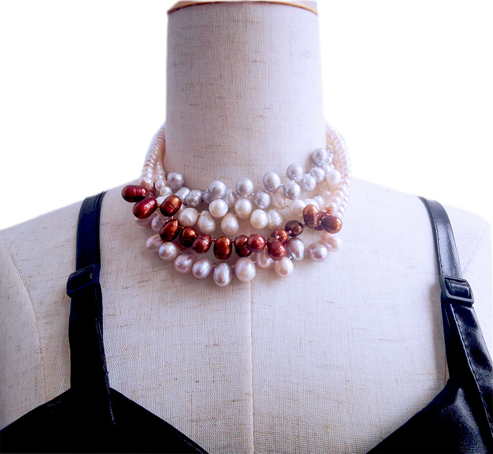 Cushion freshwater pearl side drilled oval pearl choker necklace