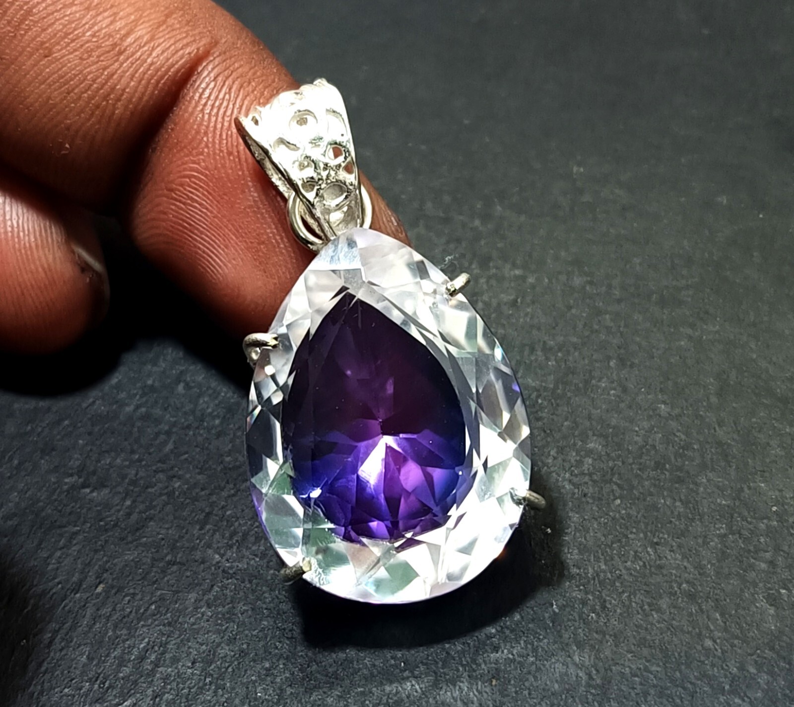 Bi-Color Rare Pitambari Sapphire Pear Natural 63.00 Ct 925 Silver Pendant Gem