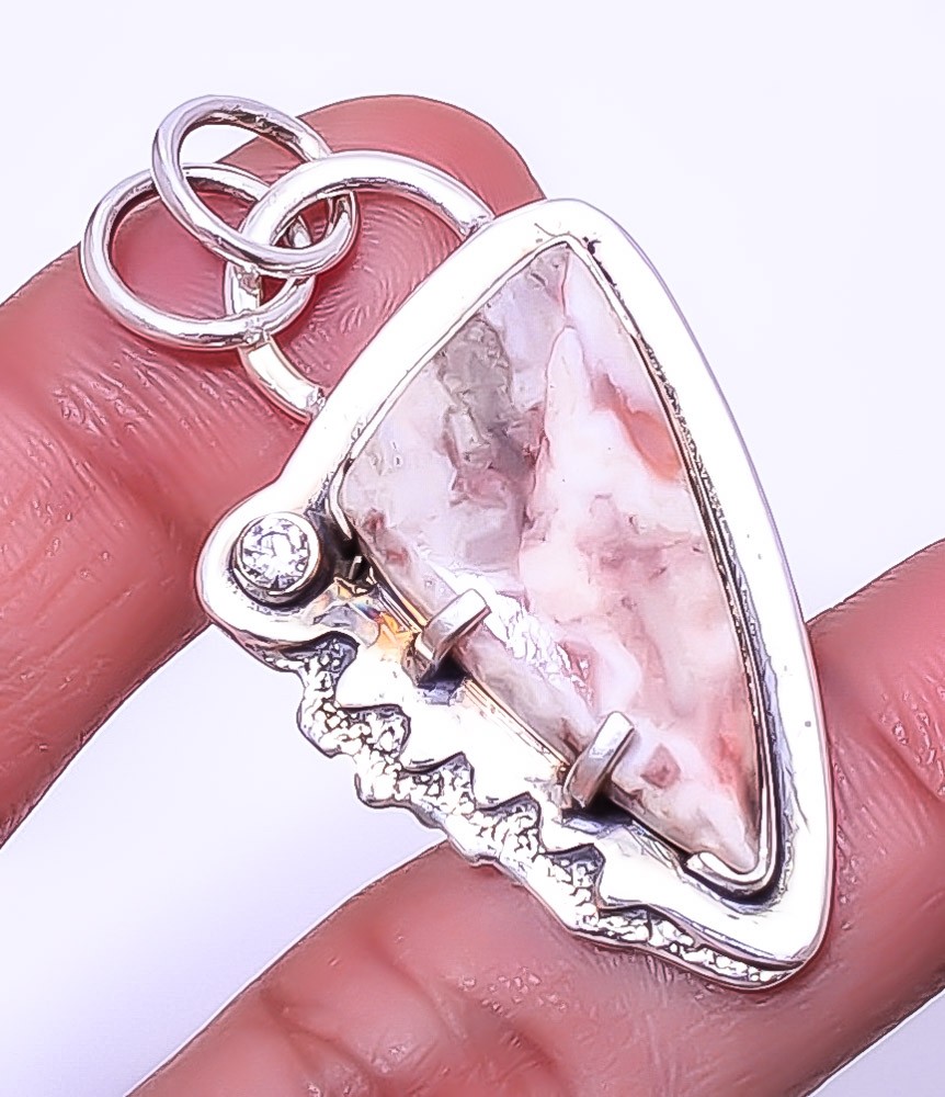 Rosetta Jasper & White Topaz Gemstone 925 Sterling Silver Pendant 1.95″ A378