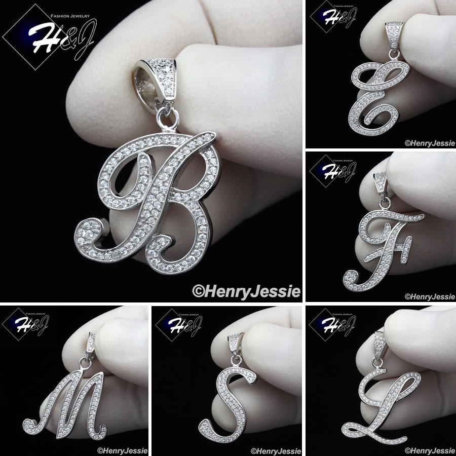 MEN WOMEN SOLID 925 STERLING SILVER ICY BLING CZ 26 INITIAL LETTERS PENDANT*S175