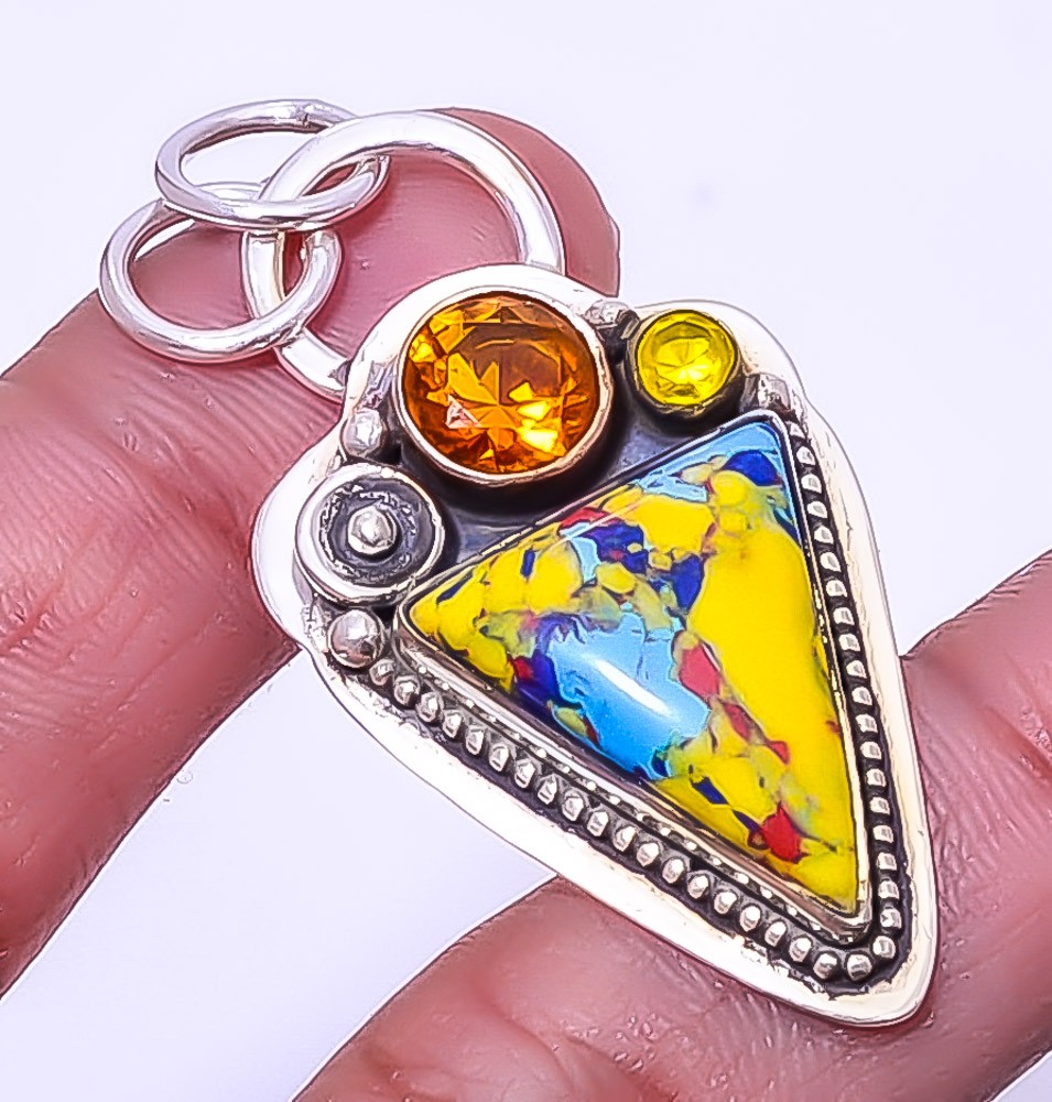 Mosaic Balloon Jasper 925 Sterling Silver Pendant 1.95″ A394