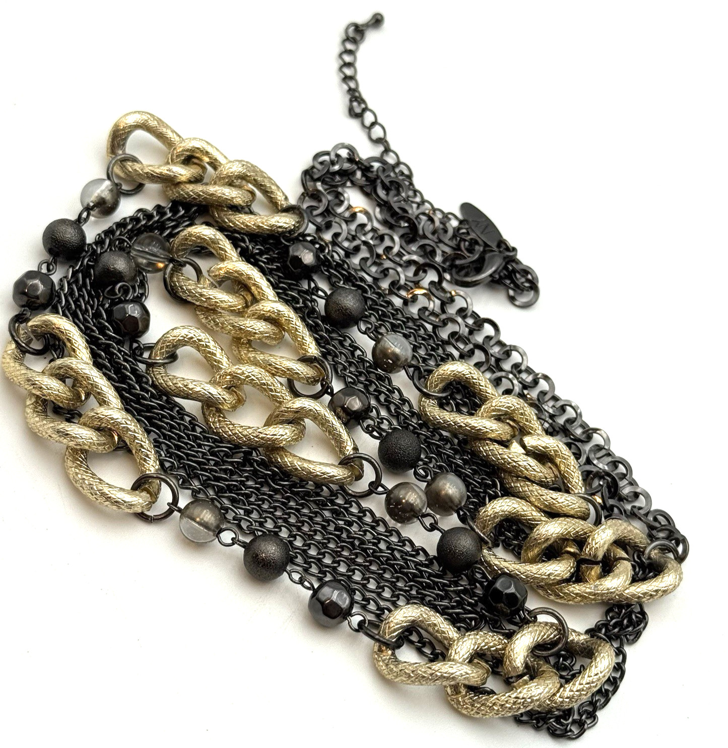 NY & Co Mixed Metal Layered Chain Necklace Gunmetal Gold Tone Statement 36″