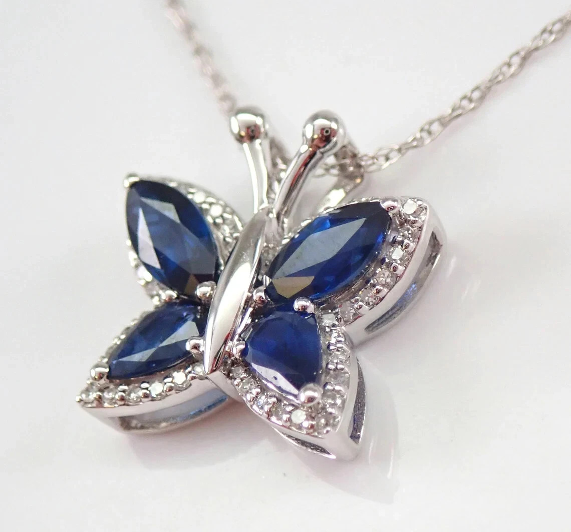 Simulated Sapphire 2Ct Marquise Cut Butterfly Pendant 14K White Gold Plated