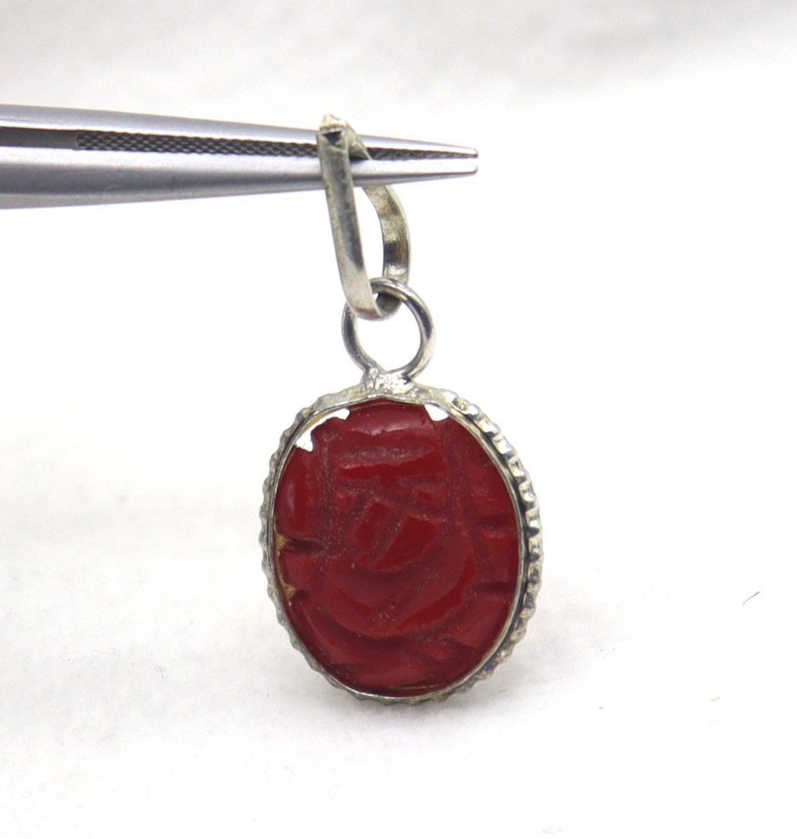 Natural Carving Coral Orange Color Gemstone German Silver pendant 1 Inch