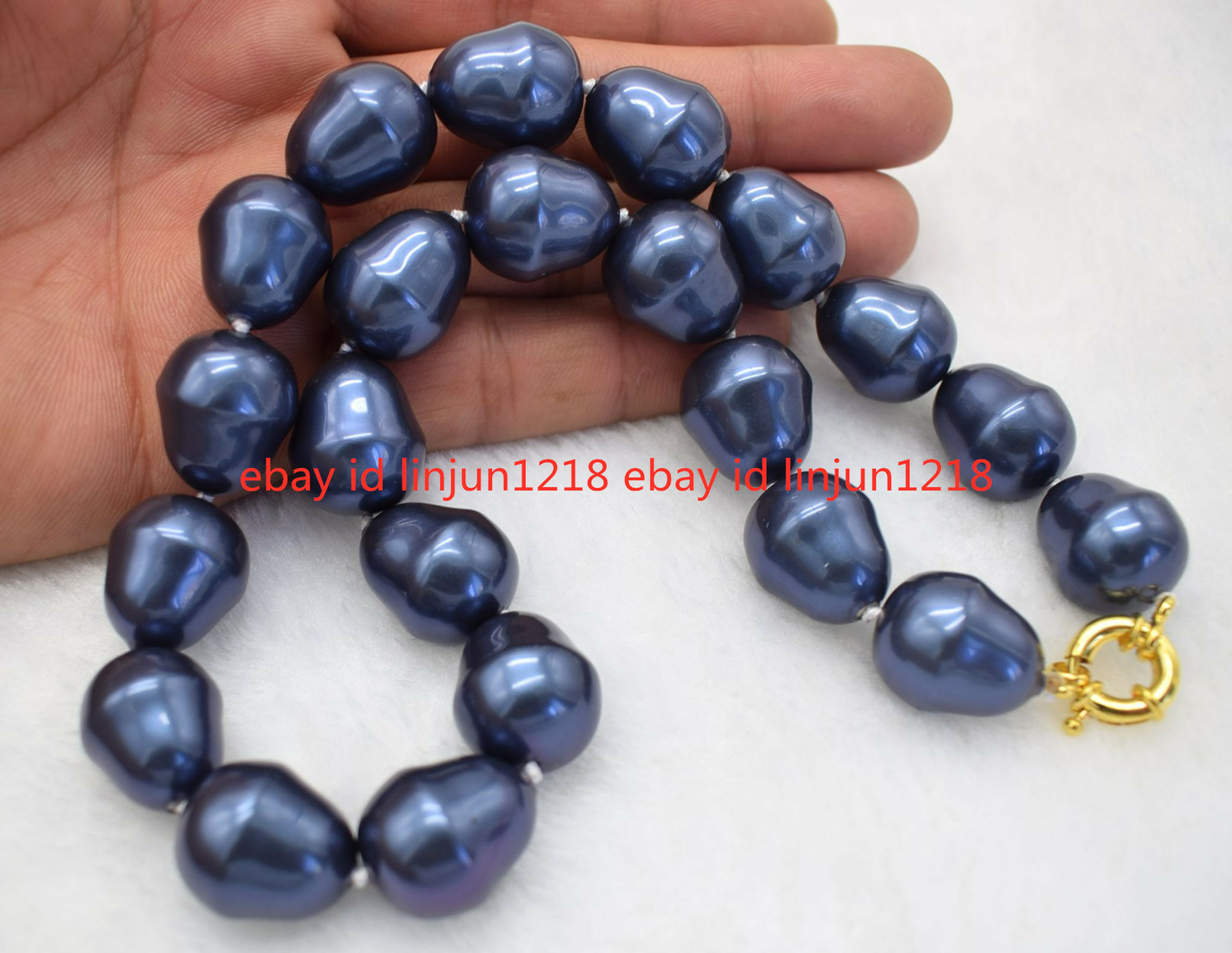 HUGE LARGE FASHION 20MM SOUTH SEA BLUE BAROQUE SHELL PEARL NECKLACE 18″