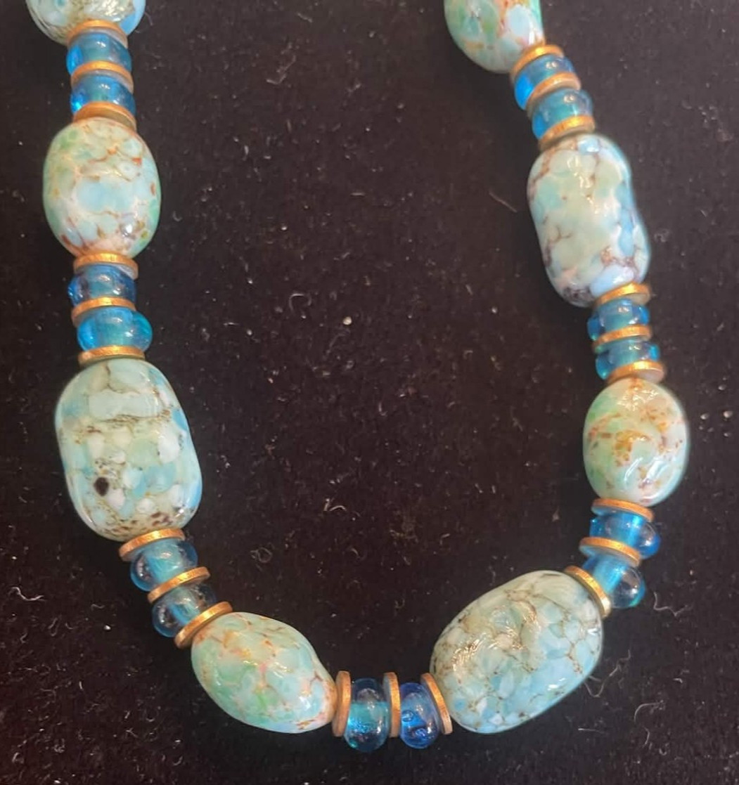 Blue Stone Beaded 19 Inch Necklace. Gift Box.