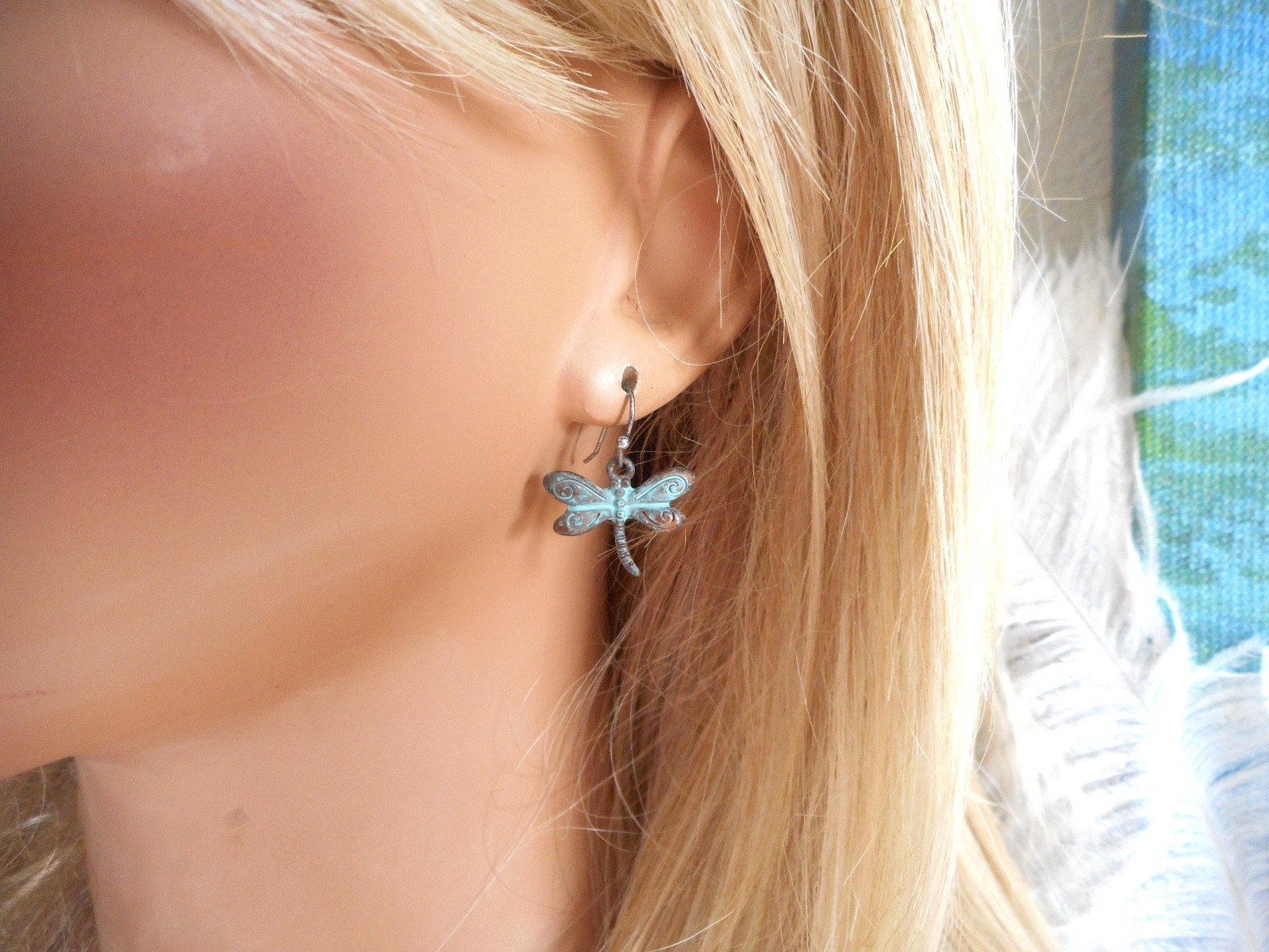 New Dragonfly & Daisies Earrings & Necklace Set Artistic Flowered Copper