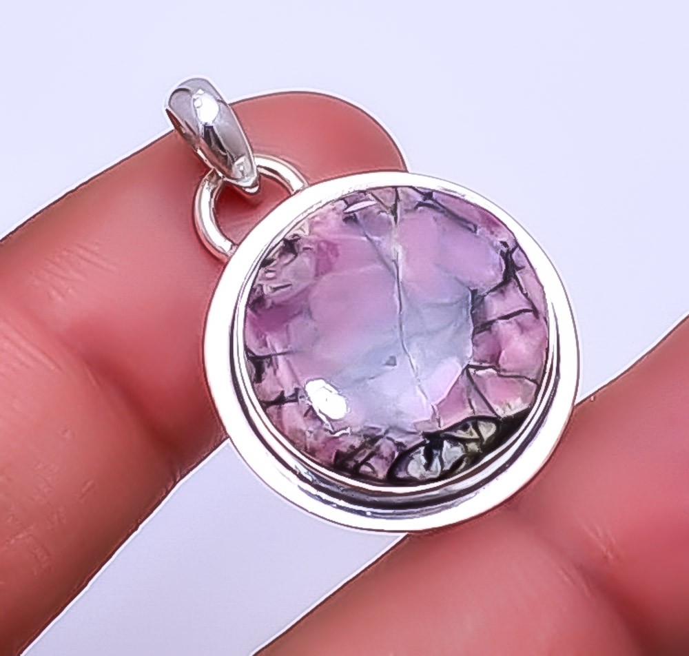 Black Manganese In Rhodonite – Colorado 925 Sterling Silver Pendant 1.25″ P29