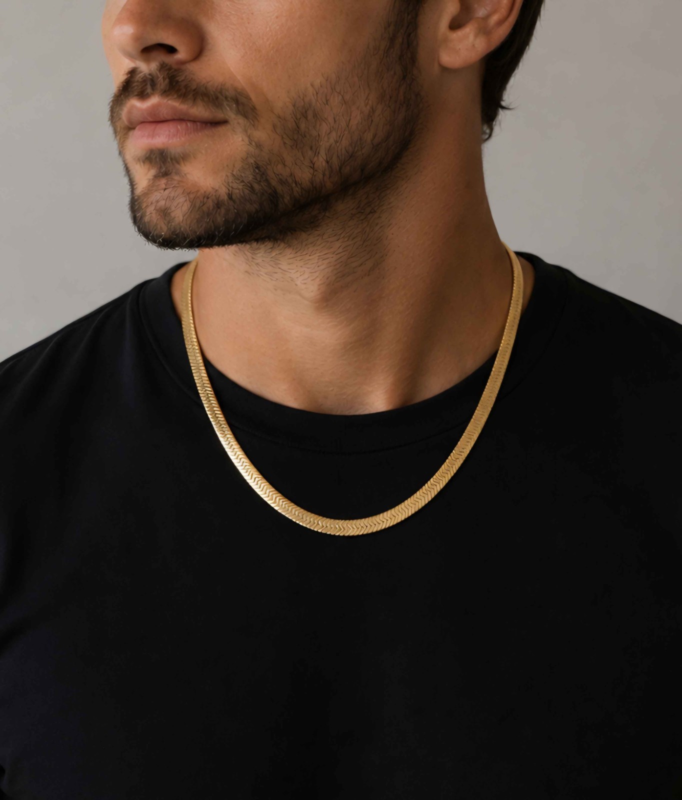 Gold Herringbone Necklace, 14k Heavy Plated Gold, 9mm Width, Unisex