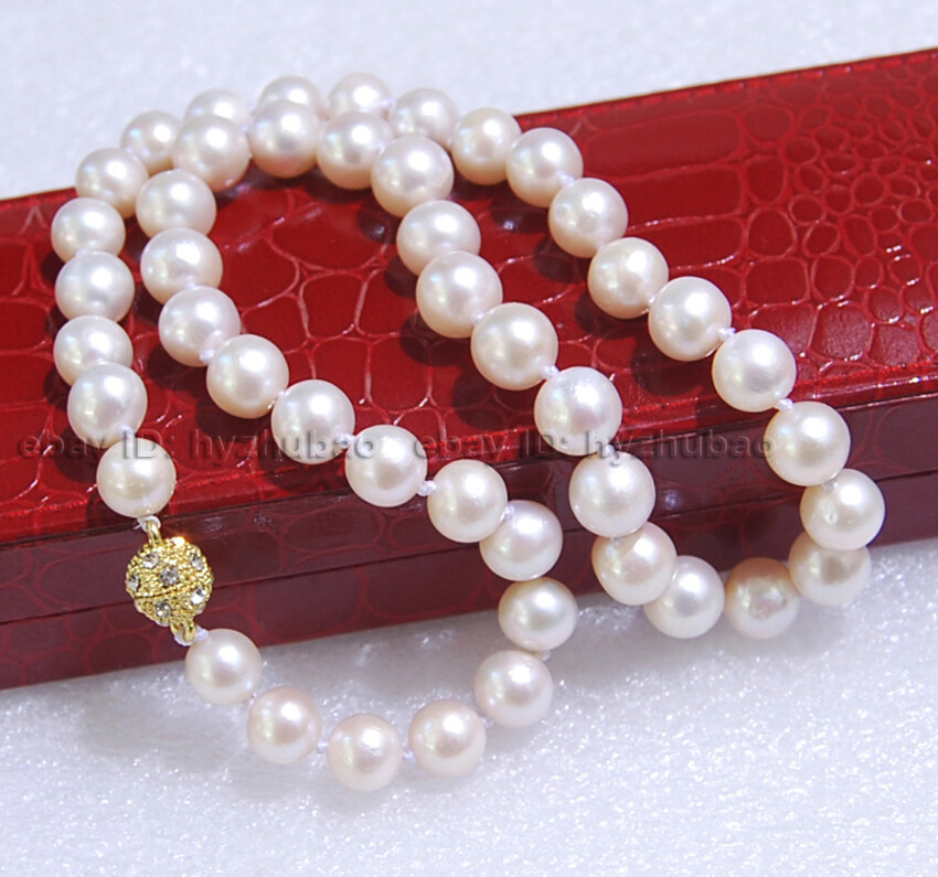 16- 36″ 9-10mm White Akoya Cultured Pearl Beads 14K GP Magnetic Clasp Necklace