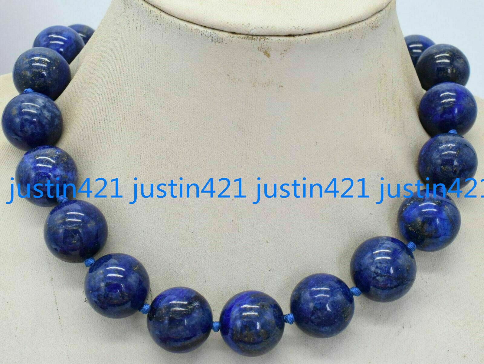 20mm Huge Genuine Natural Blue Lapis Lazuli Round Gemstone Beads Necklace 18”