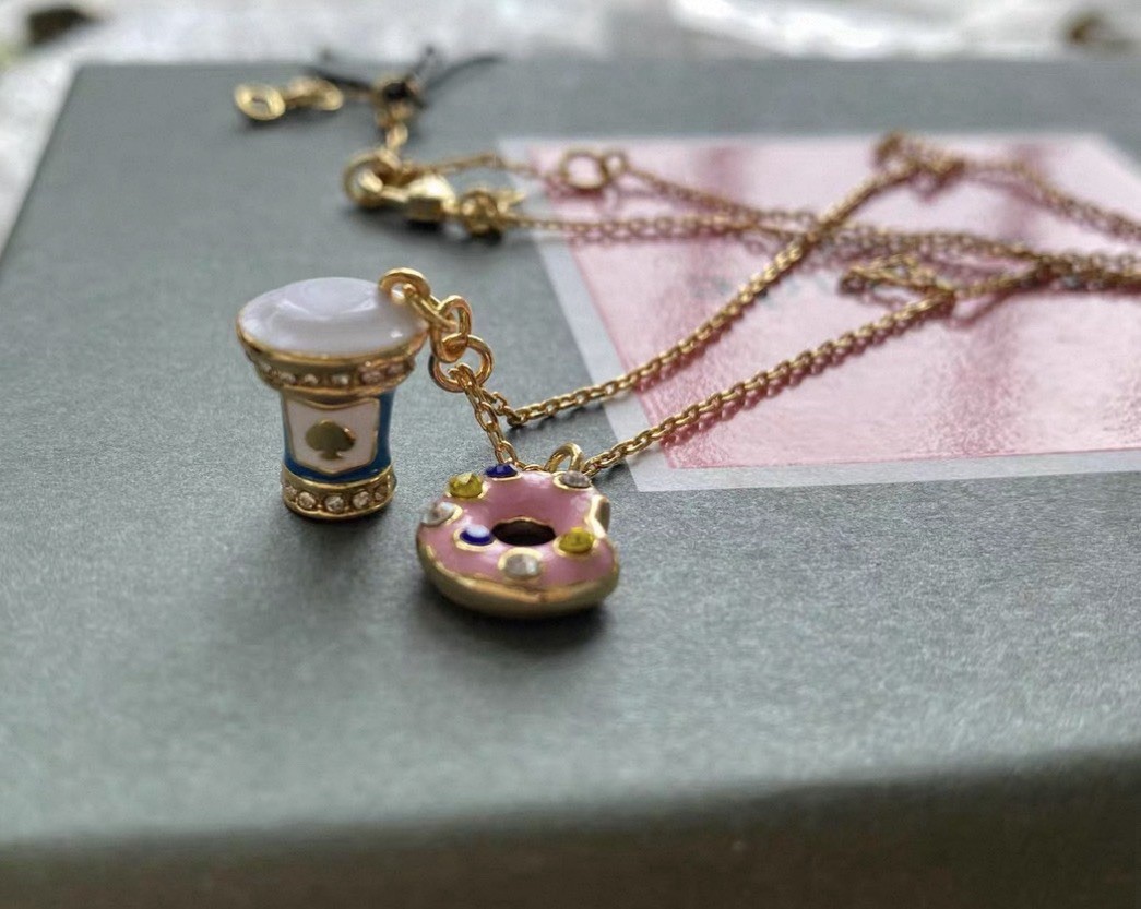 Kate Spade Coffee Break Donut And Coffee Cup Charm Pendant Necklace. New