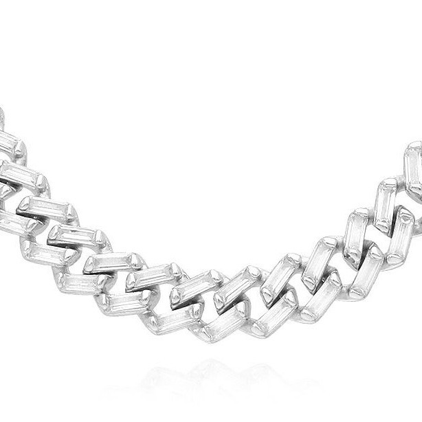 18K White Gold Over Silver 7mm Miami Cuban Baguette Simulated Diamond Necklace