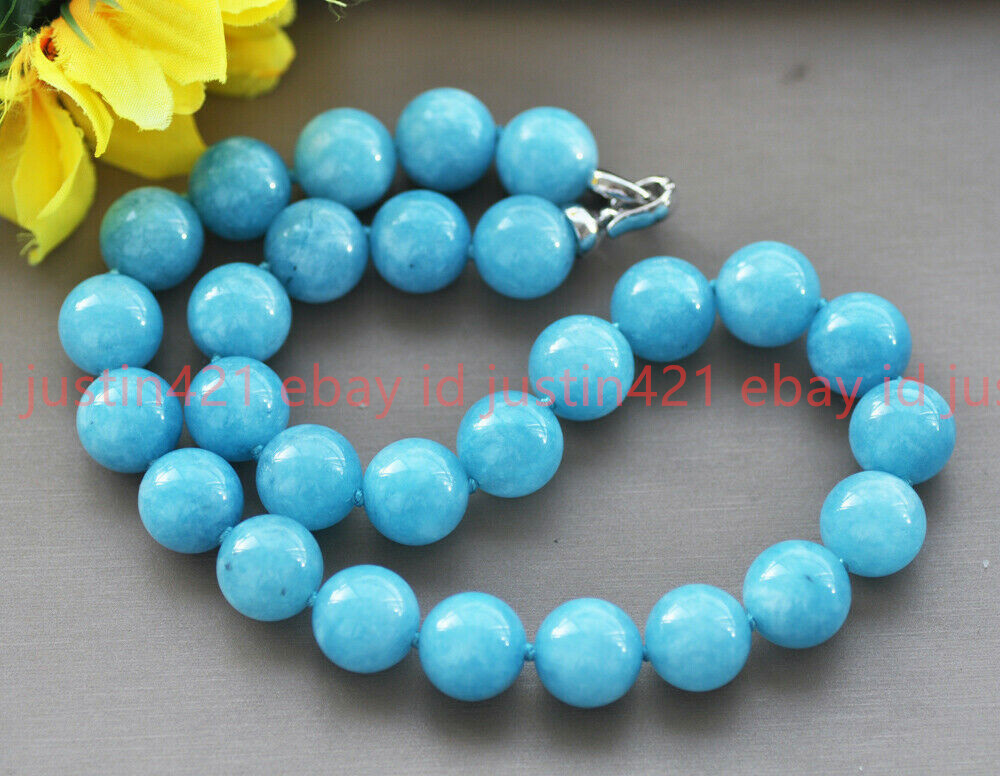 Natural 8/10/12mm Brazil Blue Aquamarine Gemstone Round Beads Necklace 18″ AAA