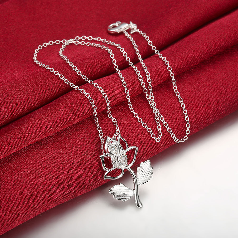 Chic 925 Sterling Silver Filled Flora CZ Pendant Woman Necklace N-A577 Gift
