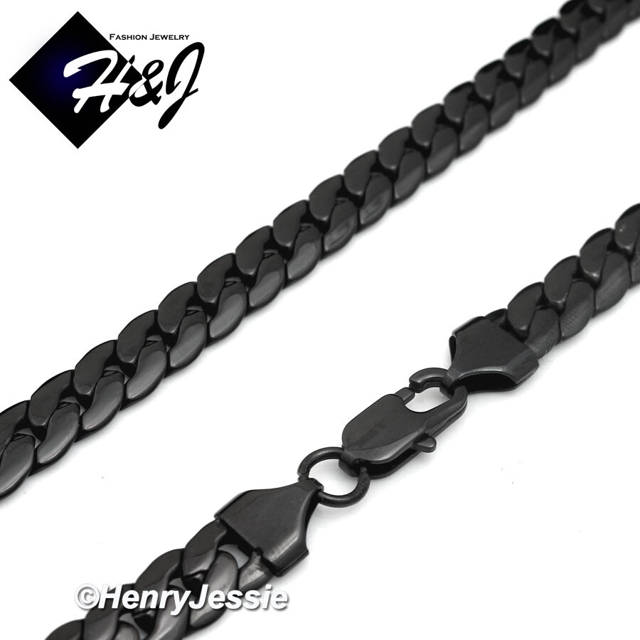 16″-40″MEN Stainless Steel 5mm Black Plated Miami Cuban Curb Chain Necklace*B155