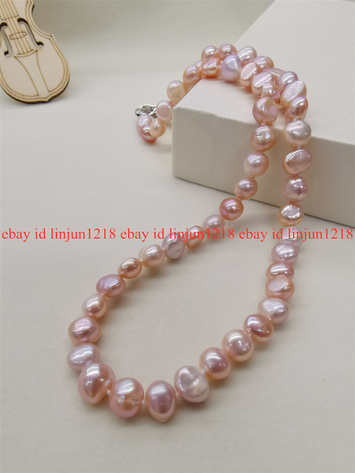 Natural 8-9mm White Pink Purple Freshwater Baroque Pearl Necklace 18″ A+