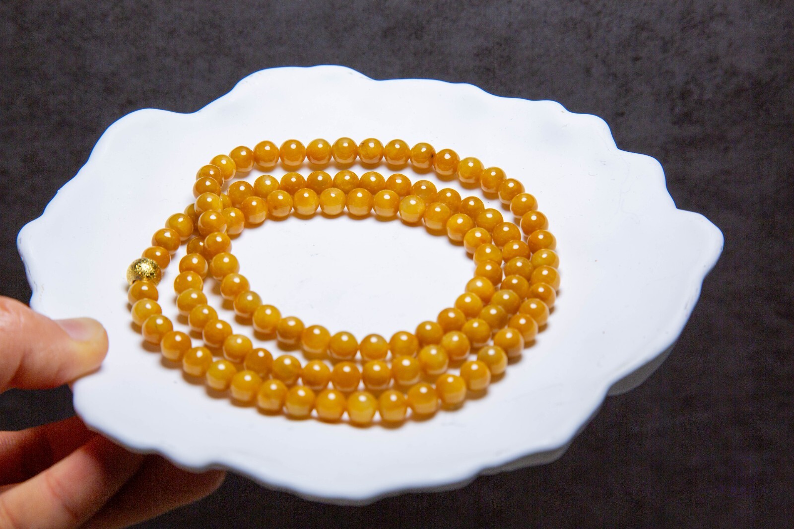 6.5mm+ Natural Untreated Yellow Jadeite Beaded Necklace / 4-Wrap Bracelet | 黄翡项链