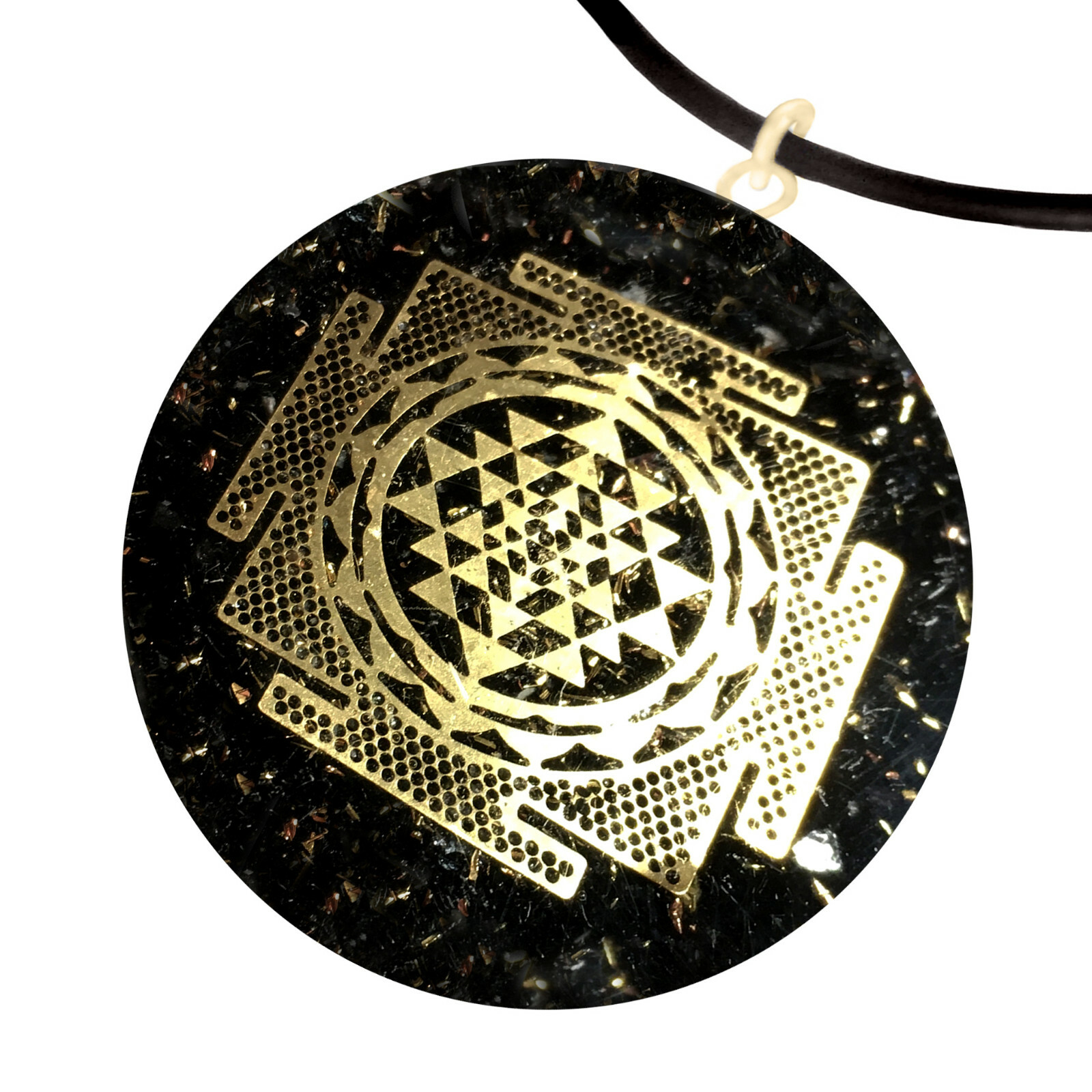 Black Tourmaline Pendant Sri Yantra Orgonite Gemstone Necklace Orgone Energy