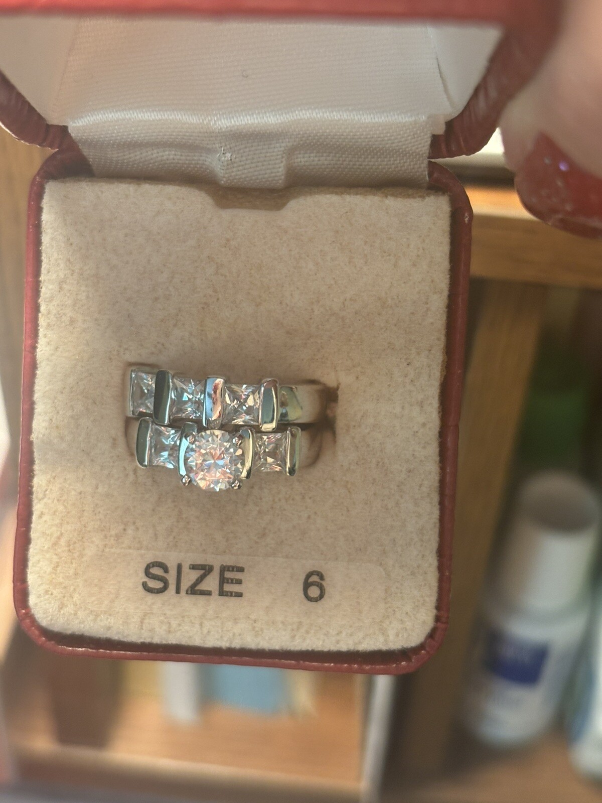 Sterling silver wedding set rings for women size 6 cubic zirconia in a box NWT