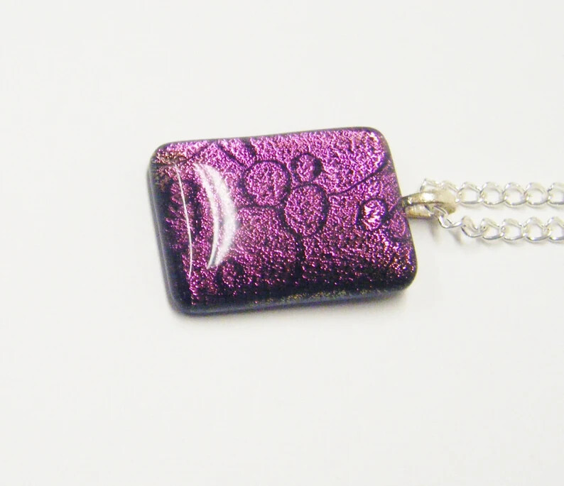 25x35mm Rectangle Purple Swirl Glass Pendant Necklace