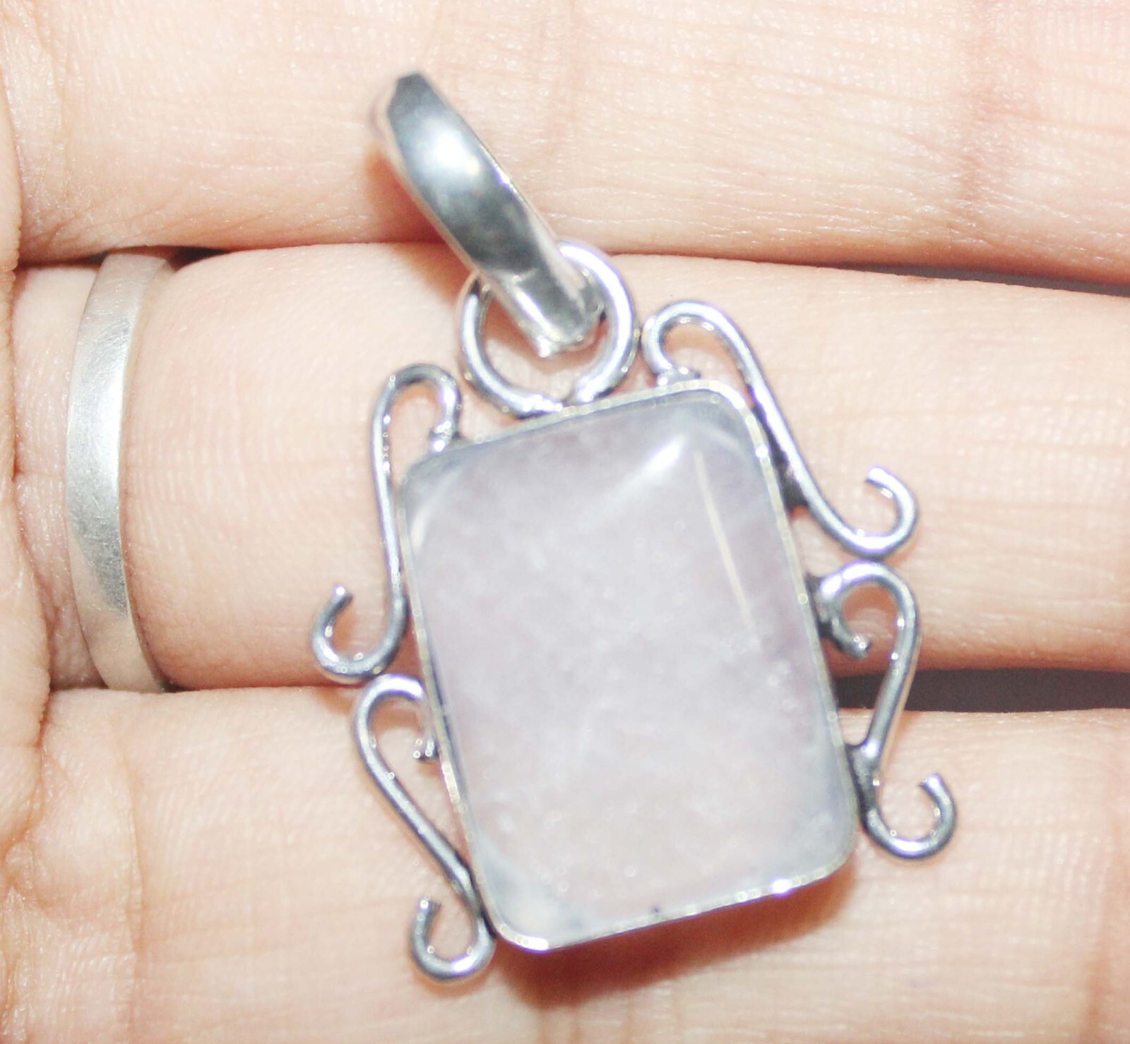 Rose Quartz Octagon Shape Gemstone Handmade Pendent Jewelry Size 1.5 Inch