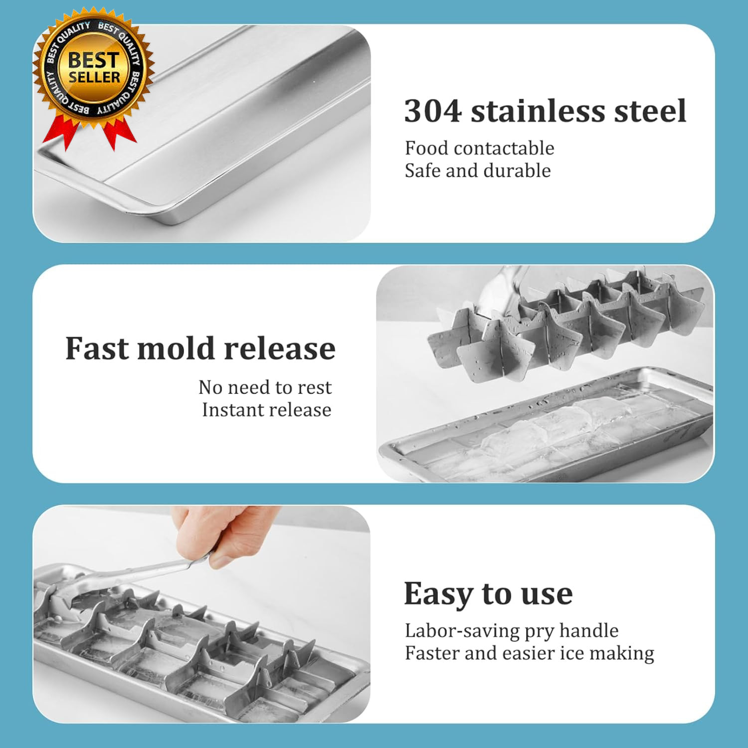Stainless Steel & Metal Ice Cube Trays with Handle – 18-Slot Small Ice Cube Mold